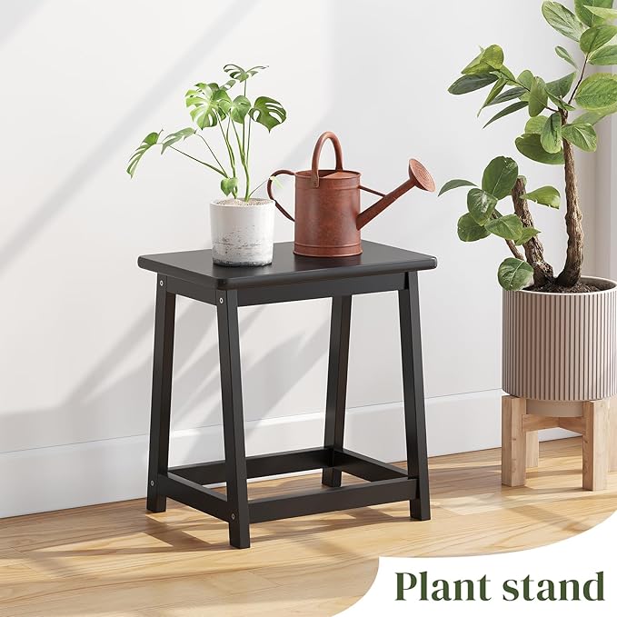 Black Wood end Table, Small Bench Seat, Wood Bathroom Vanity Bench, Plant Stand, Shoe Changing Handmade Stool for Kids or Adults (Black, Large)