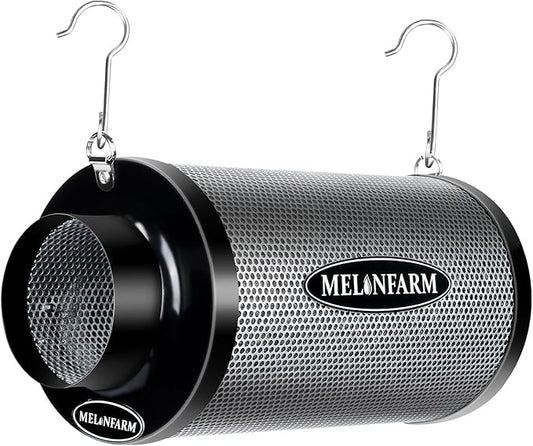 MELONFARM 4 Inch Air Carbon Filter Smelliness Control with Australia Virgin Charcoal, Odor Removal Carbon Filter for Grow Tent, Inline Fan, Hydroponics, Pre-Filter Included, Insulated Flange 4" x 11"