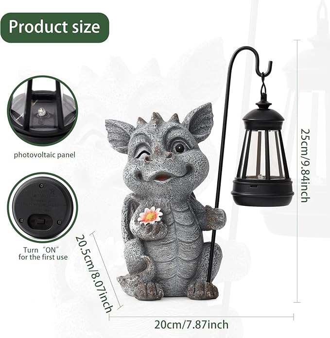 Garden Figurines Dragon Statue Decorations - Solar ResinDragon with Solar Garden Lights Outdoor Decorations for Patio,Yard,Lawn,