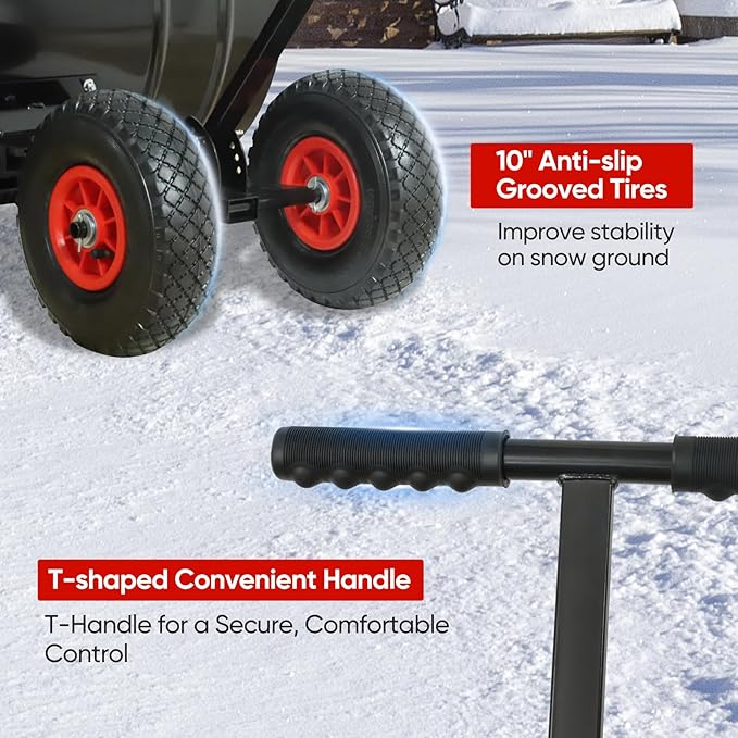 EAGLE PEAK Wheeled Snow Shovel for Driveway, Personal Snow Pusher with Wheels, Adjustable Plow Angle, Ergonomic Handle, Heavy Duty 29.1”x16.5” Blade, Single Rod Plow Shovel, Black