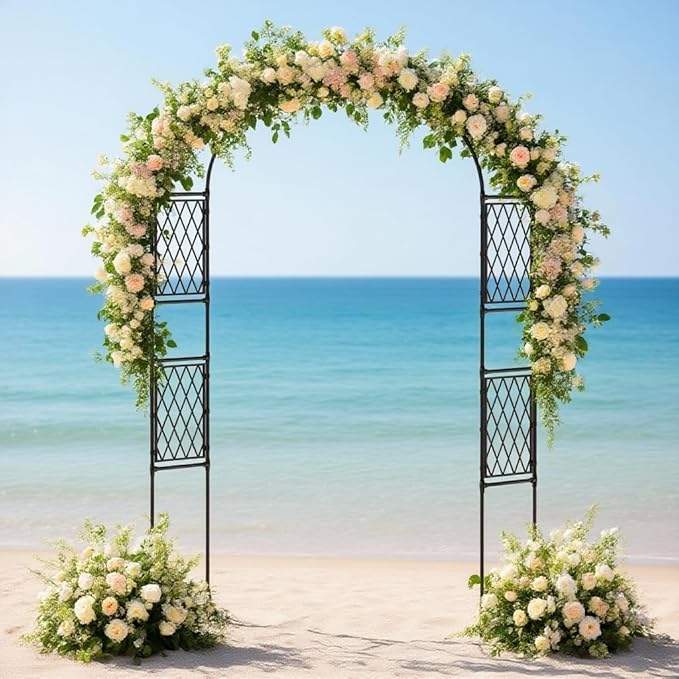 Metal Garden Arbor, 86.6" x 59" Arch Trellis for Climbing Plants, Weather-Resistant Decorative Wedding Archway, Sturdy Iron Frame, Outdoor Black Garden Arch for Patio, Lawn, Pathway, Event Party Back