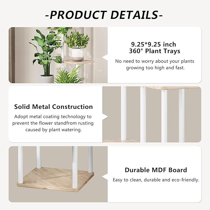 AZERPIAN Plant Stand 6 Tier Indoor Metal Flower Shelf for Multiple Plants Corner Tall Flower Holders for Patio Garden Living Room Balcony Bedroom, White
