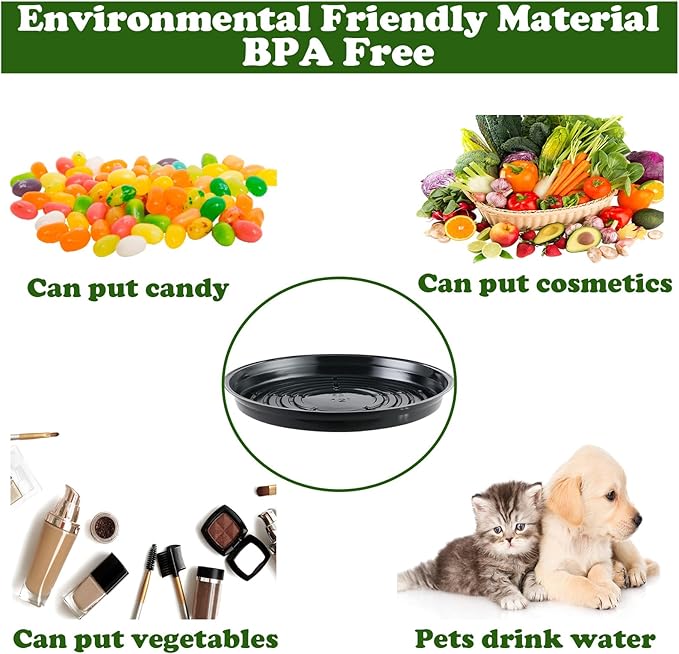 30 Packs 4/6/8/10/12 Inches Plant Saucers for Indoor Outdoor Use Heavy Duty Plastic Plant Plate Dish for Planter Bulk Round Flower Pot Drip Trays to Catch Water 4 to 20 Inch, Black