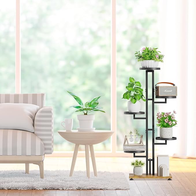 iDavosic.ly 5 Tier Plant Stand Indoor Outdoor, Tiered Corner Multiple Flower Pot Holder Shelf, Metal 40 Inch Tall Display Rack for Patio Porch Living Room Garden Balcony Bedroom, Black