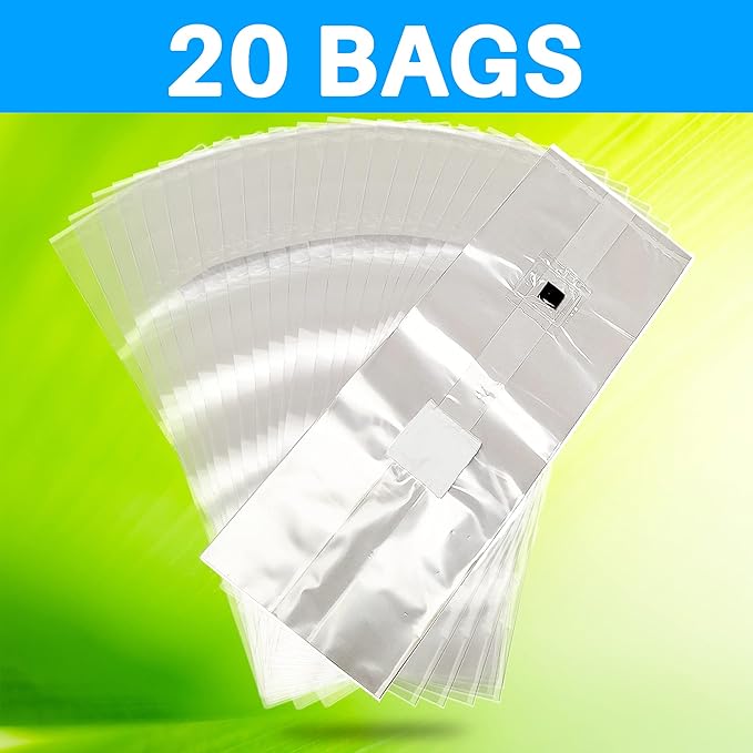 Mushroom Grow Bags with Self Healing Injection Port - 20 Bags - Evviva Sciences - 0.2 Micron Patch - Thick 3mm Polypropylene - Autoclavable, Durable, & Tear Resistant
