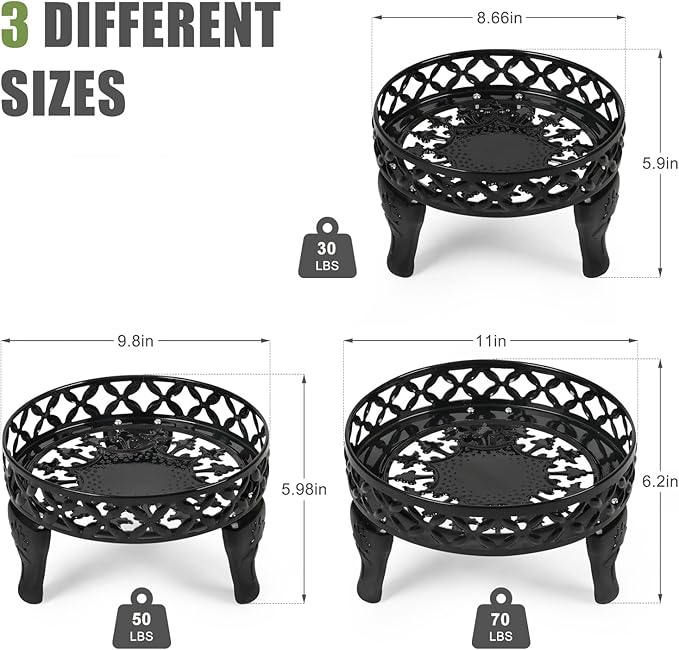 3 Pack Metal Plant Stands Indoor Outdoor,Heavy Duty Iron Flower Pot Stands for Multiple Plants,Rustproof Low Round Plant Holder for Garden,Patio,Home
