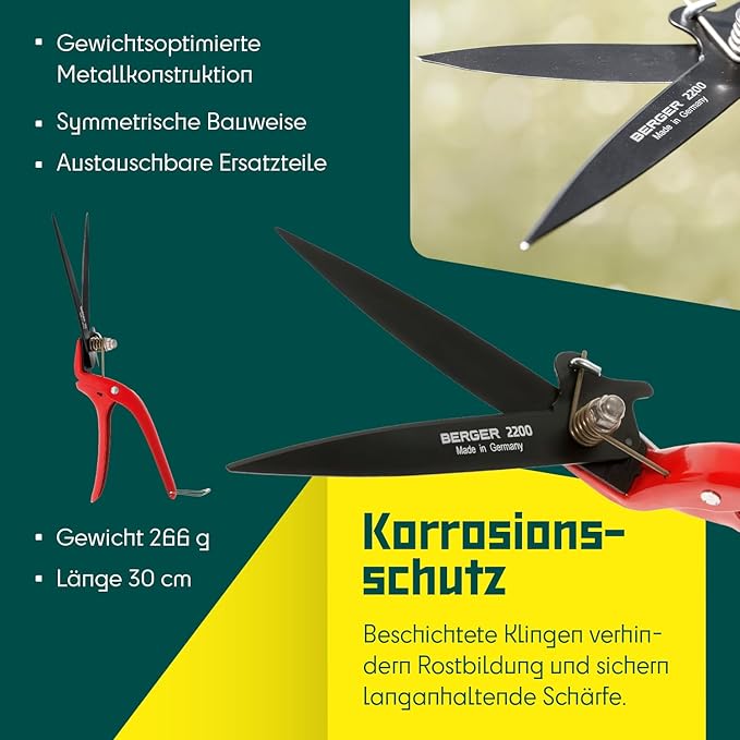 BERGER Grass Shear 2200 with self-Sharpening Blades Hand Grass Shear Made of Chrome-Plated Metal