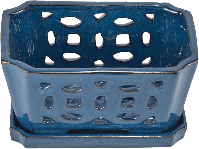 W&W Orchid Pot with Holes and Saucer for Repotting, Blue, 9.7 Inches