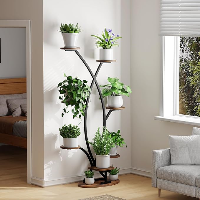 Plant Stand Indoor with Grow Light - 8 Tiered Corner Shelf for Indoor Plants, 57" Tall Plant Shelf with Lights for Indoor Growing , Sturdy Metal Plant Rack for Living Room,Balcony,Patio