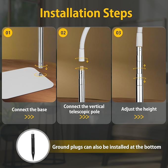 Grow Lights for Indoor Plants - Full Spectrum LED Halo Growing Lamp with Base & Groud Stake, Height Adjustable (16-67"), 3CCT, 10 Dimming, 3H/9H/12H Auto Timer - White (NO Adapter)