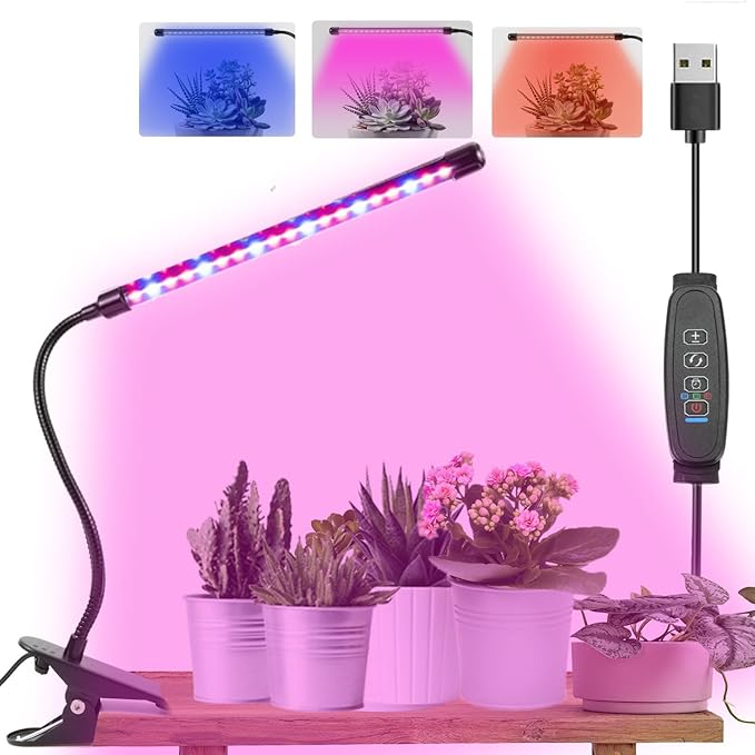 Clip On Grow Light for Indoor Plants,Full Spectrum Led Plant Grow Lights with Auto-Timer, Plant Growing Lamp for Seed Starting,Houseplants, Bonsai, Pot Plant (1-Lamp)