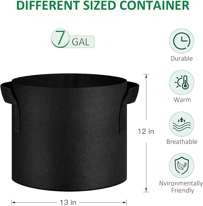 24-Pack 7 Gallon Thickened Non-Woven Grow Bags, Aeration Fabric Pots with Handles