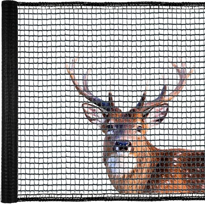 Deer Fence Netting, 5x100 Ft Plastic Mesh Netting for Garden Protection, Temporary Fence Animals Barrier for Bird, Chicken, Reusable Mesh Fencing Roll for Vegetable, Fruit Tree, Shrubs, Black