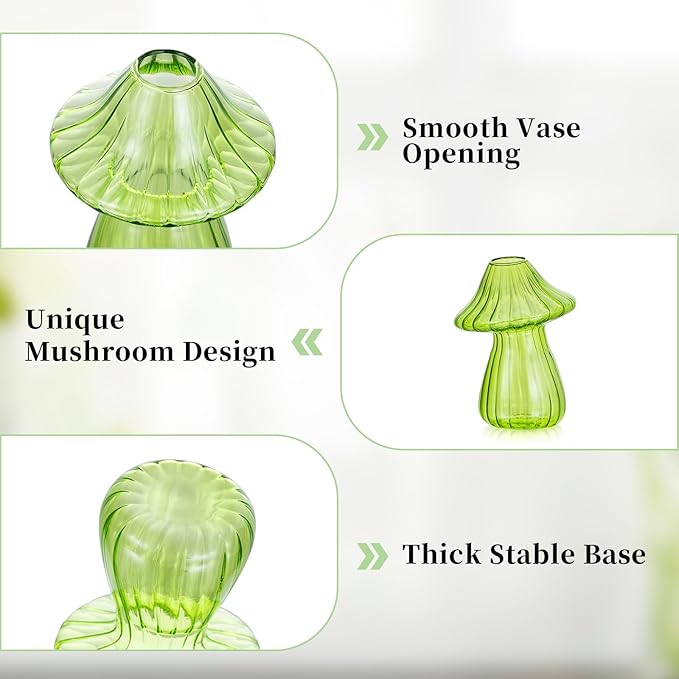 Glasseam Mushroom Plant Propagation Stations: Cute Glass Terrarium Jar Propagation Vase Set of 5 Hydroponic Planters for Home Room - Unique Colorful Mushroom Decor Gifts for Plant Lovers