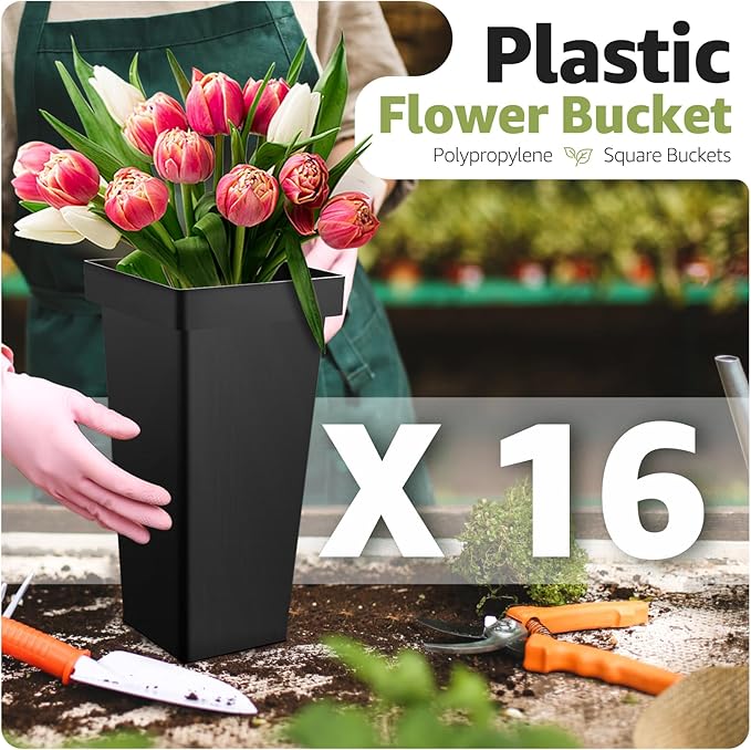 4 Layers Flower Display Stand with Buckets, 16 PCS Buckets Plant Stand with Wheels, Movable Metal Plant Stand for Terrace Garden, Living Room, Florist Shop