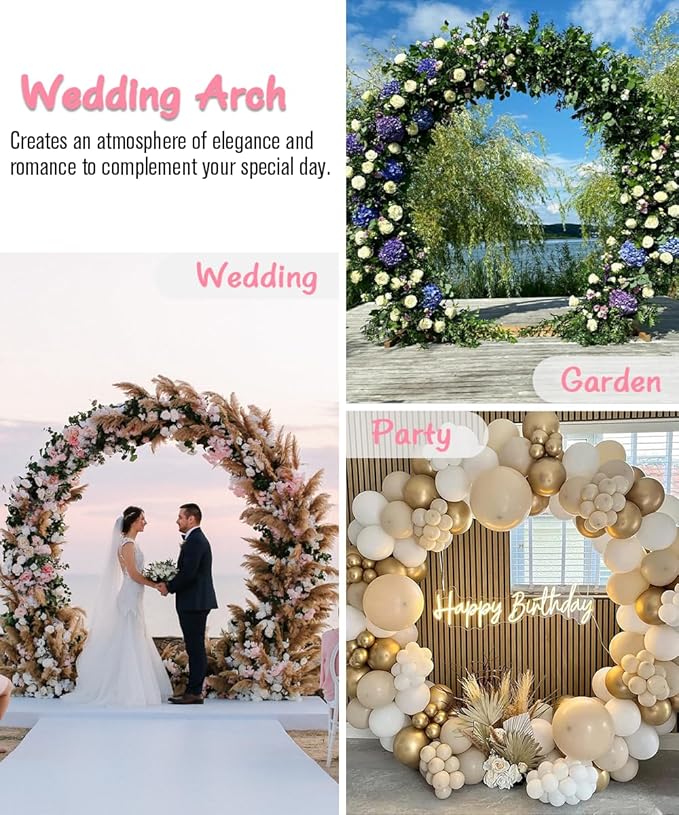 Queension Metal Arch Backdrop Stand 8Ft Wide 7Ft High, Wedding Arch Frame for Wedding Decorations, Balloon Arch Stand with Base for Ceremony, Outdoor Garden Arch Trellis for Climbing Plants, Gold