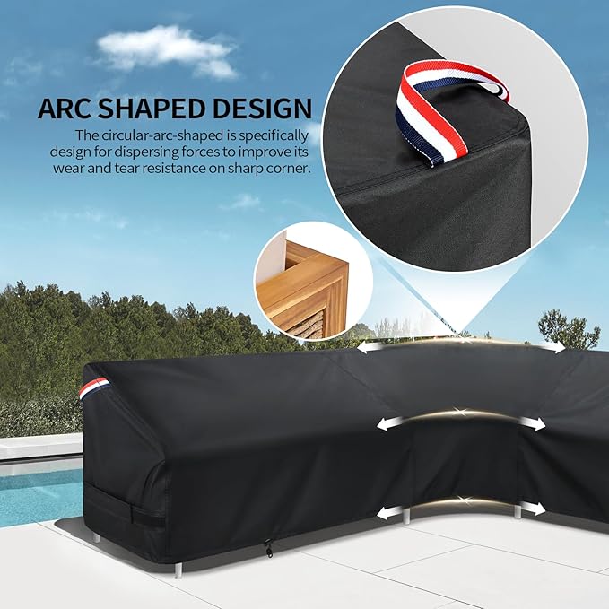 KylinLucky Patio Sectional Sofa Covers L-Shaped, 104" X 83" Waterproof Outdoor Couch Cover Black