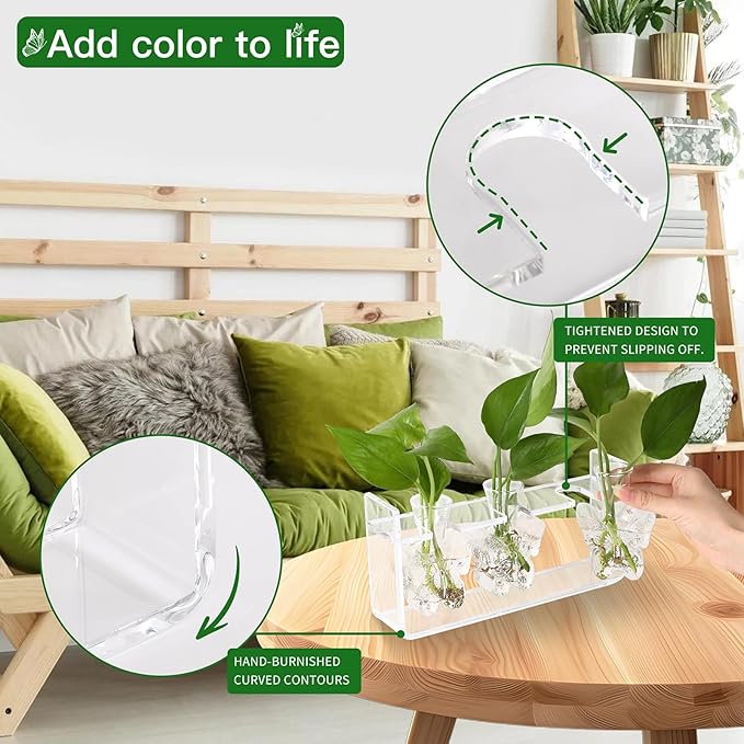 Clear Plant Propagation Station Plants Terrarium Planter Vase Birthday Gifts for Women in Acrylic Stand Home Office Garden Decor