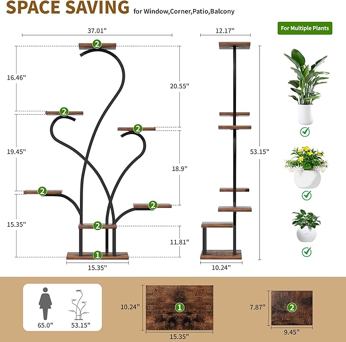 Plant Stand Indoor with Grow Lights - 7 Tiered Large Plant Shelf Indoor, 53" Corner Plant Stands for Indoor Plants, Matel Flower Holder Rack Display for Living Room Patio Garden Balcony Home Decor