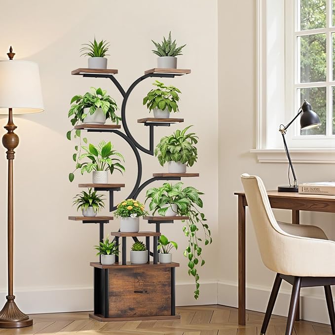 Plant Stand Indoor with Grow Lights - 11 Tiered Plant Shelf with Drawer, 65" Corner Plant Stands for Indoor Plants, Plant Stand for Multiple Plant, Flower Display Rack for Home, Living Room, Patio