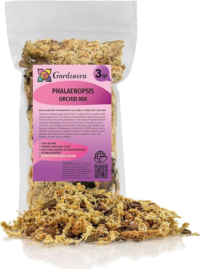 Premium Phalaenopsis Imperial Orchid Potting Mix - Hand Mixed in Small Batches | Great for Phalaenopsis of All Kinds - by GARDENERA - 3 Quart Bag