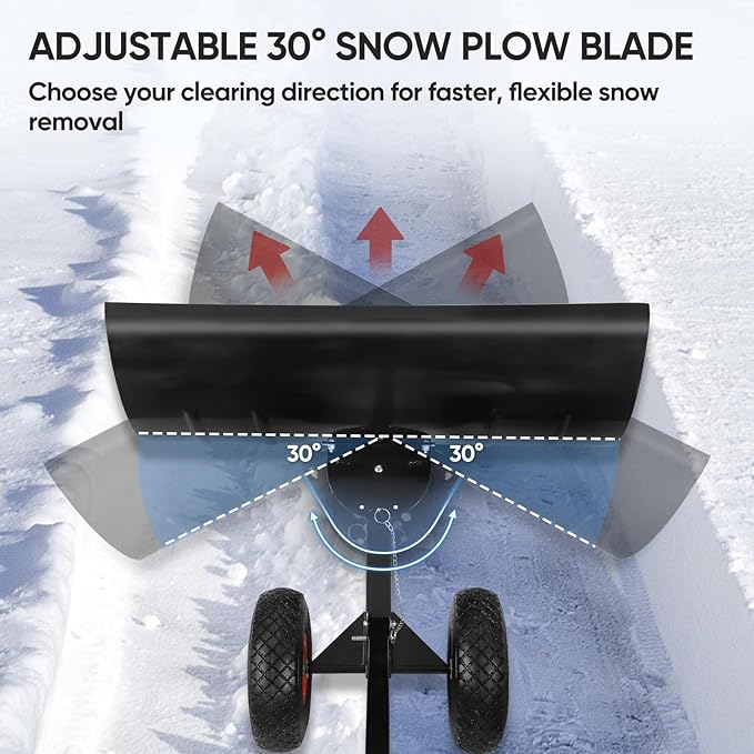 EAGLE PEAK Wheeled Snow Shovel for Driveway, Personal Snow Pusher with Wheels, Adjustable Plow Angle, Ergonomic Handle, Heavy Duty 29.1”x16.5” Blade, Single Rod Plow Shovel, Black