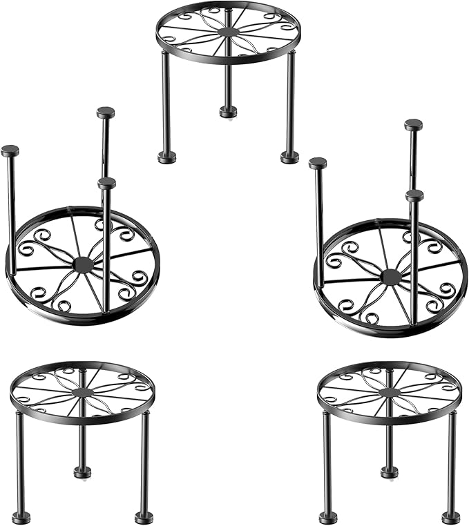 5 Pack Metal Plant Stands, Small Flower Pot Stand for Garden Home, Anti-rust Round Plant holders Display Shelf for Indoor/Outdoor