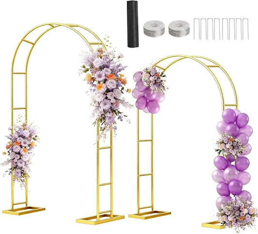 Wedding Arch Backdrop Stand Set of 2 (7.2FT, 6FT),Gold Metal Arch Backdrop Stand,Metal Pergola Arbor with Base,Balloon Arch Stand for Wedding Ceremony Baby Shower Outdoor Indoor Birthday Party Decor