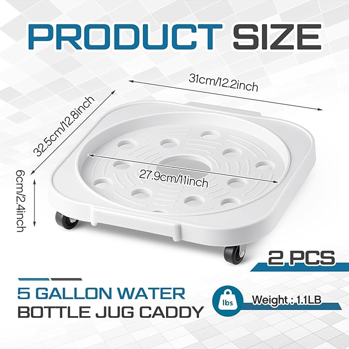 2 Pack 5 Gallon Water Bottle Jug Caddy with 4 Rolling Swivel Casters Wheels 5 Gallon Bucket Dolly for Heavy Duty Garden Flower Pot Movers, Plant Stroller, 11" Inside Diameter (White)