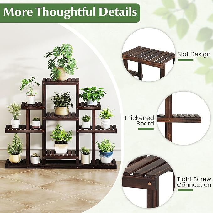 Giantex Plant Stand Indoor & Outdoor, 6 Tier Wood Flower Pot Stand for Multiple Plants, Plant Holder Display Rack, Ladder Storage Rack Plant Shelf for Living Room Balcony Garden Patio