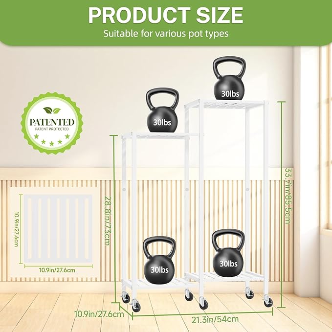 iDavosic.ly 4 Tier Plant Stand Indoor with Wheels, Metal Tiered Corner Flower Holder Shelf Outdoor for Large Pots, Tall Rolling Rack for Patio Porch Garden Balcony Living Room, White
