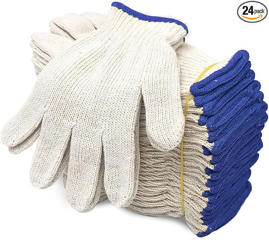 Evridwear Cotton Polyester String Knit Shell Safety Protection Work Gloves for Painter Mechanic Industrial Warehouse Gardening Construction Men & Women 12 Pairs, no Dots, Medium Size