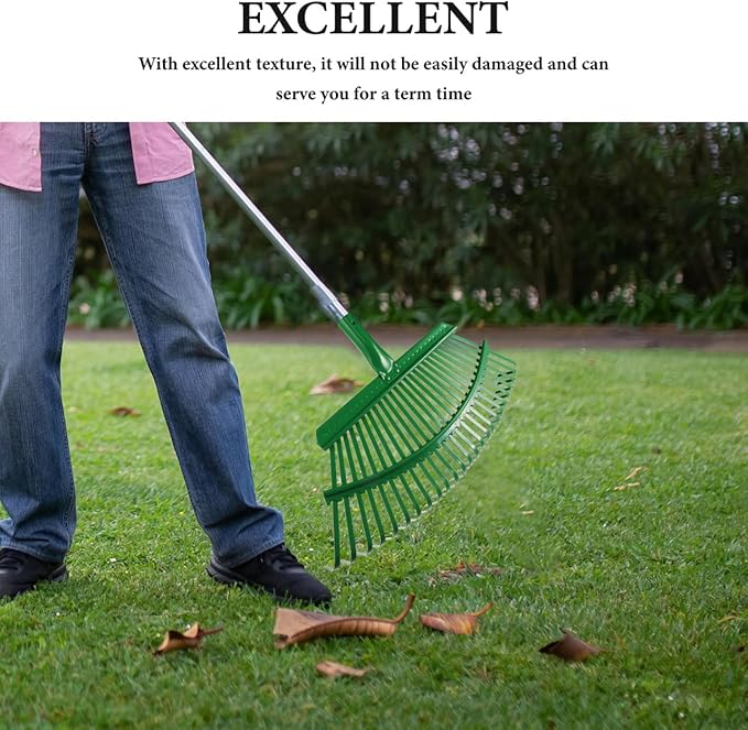 SUPVOX 25 Tine Heavy Duty Steel Leaf Rake for Lawn and Garden, Detachable Head for Easy Storage, Comfortable Grip for Leaves, Grass, and Debris Cleaning