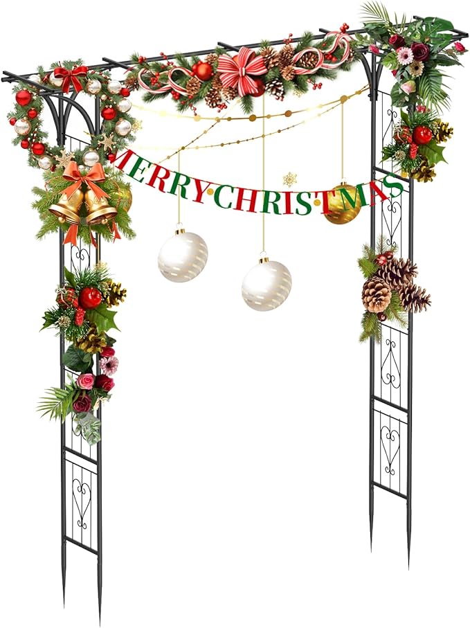 Garden Arch Trellis 7FT Wedding Arch Backdrop Stand,Metal Garden Arbor Trellis for Plant Climbing Outdoor, Plant Arch with Anchored Pile, Flower Arch Stand Balloon Decor,Archway Pergola
