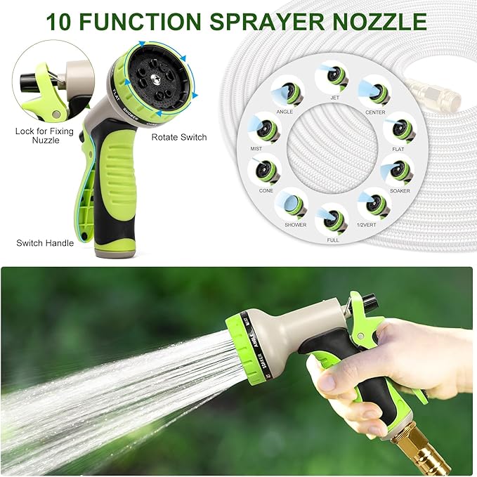 Garden Hose Metal 75 FT, Stainless Steel Hose, Water Hose with 10 Function Nozzle & Brass Nozzle, Lightweight, No Kink & Tangle, Easy to Use & Store, Heavy Duty Metal Hose for Yard and Lawn