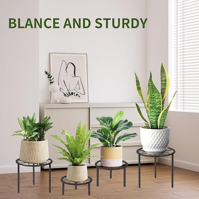 5-piece set of metal plant potted flower racks, heavy-duty flower pot plant racks of different sizes, iron flower racks, suitable for indoor and outdoor home decoration (Black)