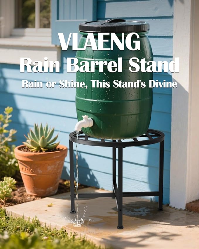 Rain Barrel Stand, Heavy Duty Rain Water Collection Base, Rain Barrel Stand for 45/50/55 Gallon Plastic Outdoor Rain Barrel, Loading 1200lbs for Out Garden, Irrigation, Carbon Steel, Black