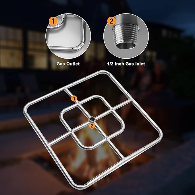 onlyfire Stainless Steel Square Fire Pit Flat Pan with Burner Ring Assembly, 24-Inch