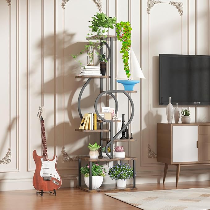 Plant Stand Indoor with Grow Light,8 Tiered Indoor Plant Stand,58" Tall Plant Flower Shelf,Creative Note Shaped Plant Holder for Home,Patio,Brown