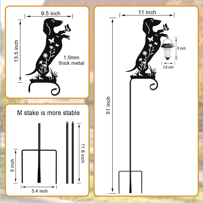 Metal Silhouette Dachshund with Solar Lanter Garden Stake,Outside Decorations for Yard,Solar Lights for Pathway,Gifts for Women