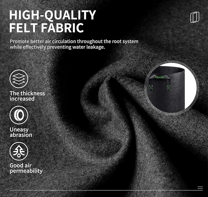 Grow Bags Tall, 5 Gallon Grow Pots 6 Pack with Handles, Heavy Duty 280G Thickened Nonwoven Fabric Plant Bag for Vegetables, Black