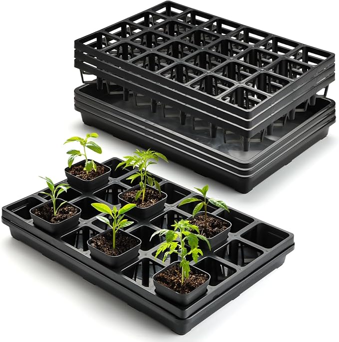 24 Cell Nursery Pots Trays (17"x11"x2") with Plastic Flat Seed Starter Trays, Durable Carrying Seedling Starter Tray, Reusable Planting Tray for Holding 2.7 inch Nursery Pots, 3 Sets Combo