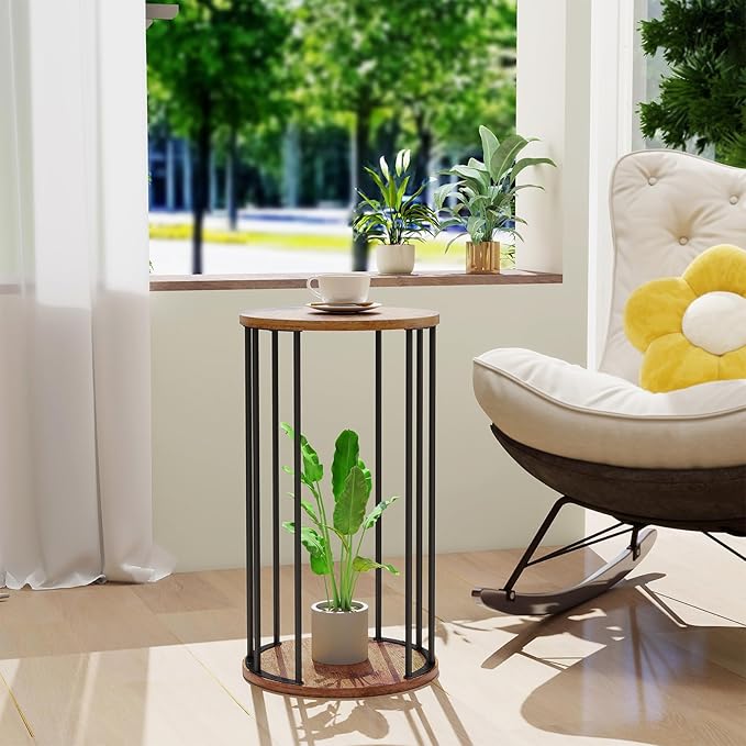 Plant Stand Indoor,small plant stool,Flower Pot Corner stand holder,Mid Century Heavy Duty Metal Tall Home Decor,Modern Round End Table,Small Rustic Display Stand for Living Room,Bedroom (Brown,3 Packs)