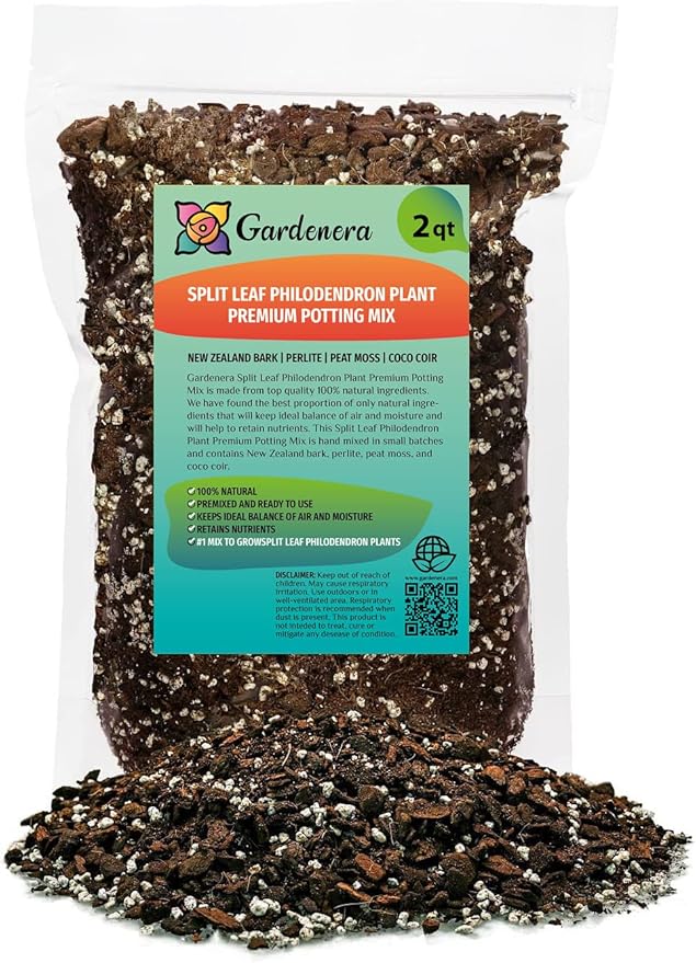 Gardenera Split Leaf Philodendron Soil Mix - Expertly Formulated for Strong Root Development - 2 Quart