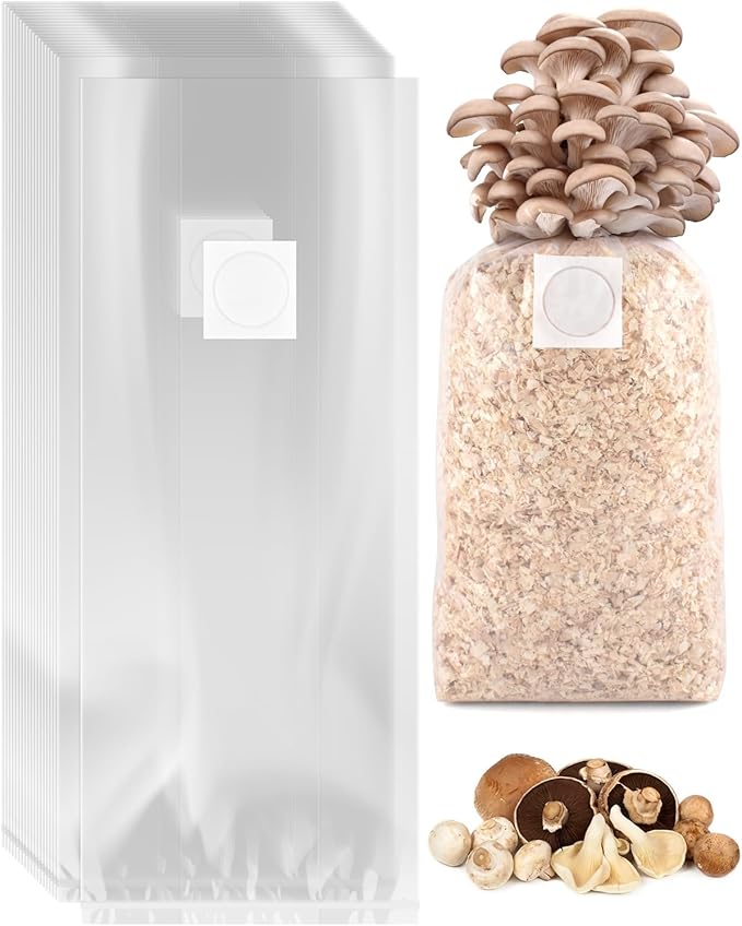 80 Pack Mushroom Grow Bags with Microporous Filter Patchs, 8"x5"x20" Large Extra Thick 3 Mil Mushroom Cultivation Spawn Bag Bulk, Durable Autoclavable Bags for Substrates Strong Tear Resistant