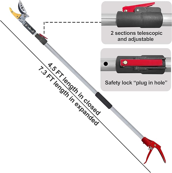 Tree Trimmer 4.5-7.3 FT Extendable, Pole Saw and Pruner