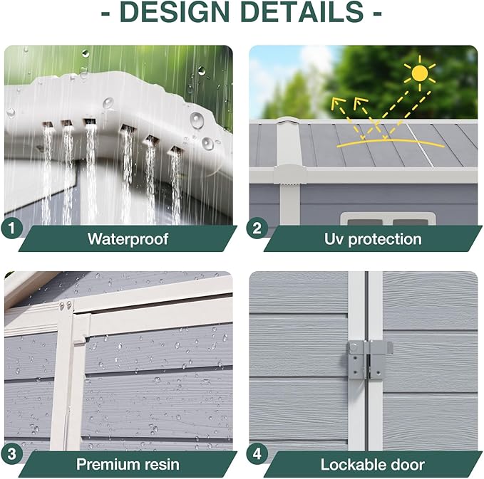 6x4FT Storage Shed Plastic Outdoor Storage Shed Waterproof Container House with Lockable Door and Transparent Window for Garden, Lawn, Backyard, Patio