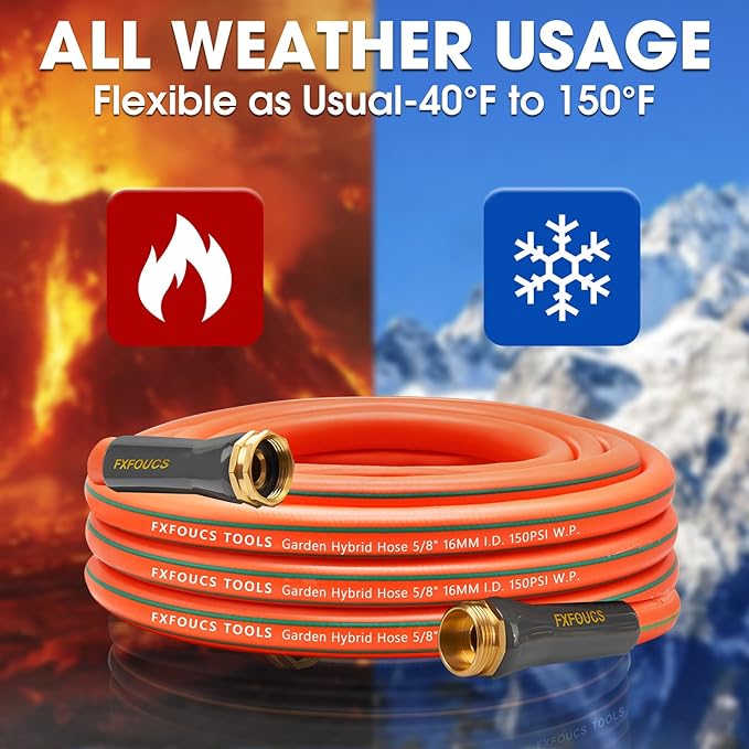 Heavy Duty Garden Hose – 5/8 Inch Flexible, Lightweight Hybrid Hose with 600 PSI Burst Pressure, Swivel Handle, and Durable Copper Male/Female Fittings (Orange with hose sprayer, 25FT)