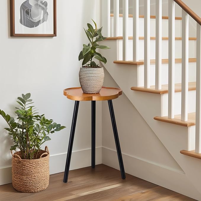Plant Stand Indoor, Wood Plant Table Plant Holder with Raised Design,Heavy Duty Metal Flower Pot Stand, Mid Century Modern Home Decor Small Side End Table（Clr.2-Flower 20" H）