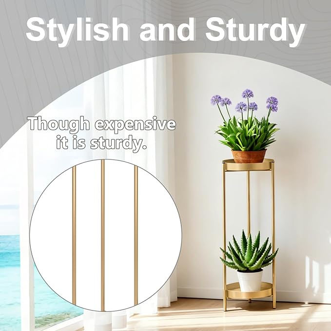 30" Plant Stand, 2 Tier Metal Flower Plants Holder with 2 Removable Display for Indoor or Outdoor,Pot Plant Planter Display(30 X 10in, Gold)